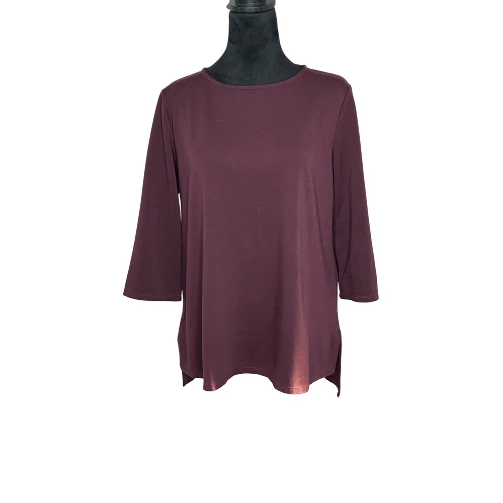 Eileen Fisher 3/4 Sleeve Burgundy Crew‎ Neck Tee Women's Small
